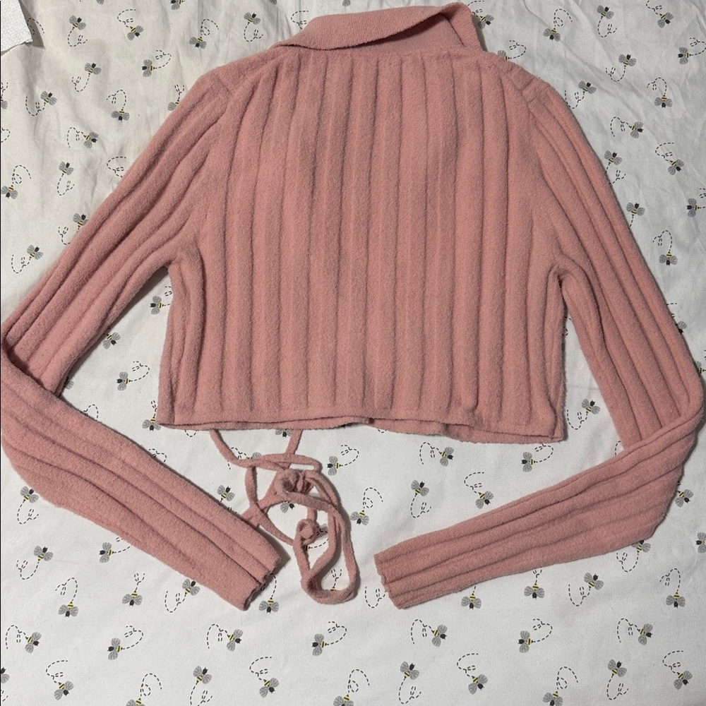 Zara Ribbed Wrap Collared Knit Top - Picture 3 of 4